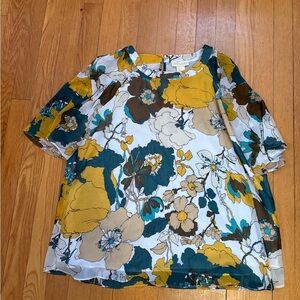 Cynthia Rowley Floral Blouse - Yellow, Teal, Brown